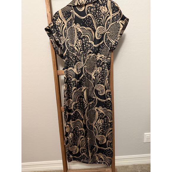 MNG (Mango) | Paisley Dress black and gold/tan | size 4/small - Picture 3 of 6